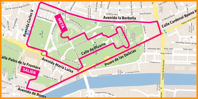 Recorrido de la XXVIII Carrera Nocturna del Guadalquivir 2016 Carrera de la mujer en Sevilla 2016 - carreras populares Sevilla - voyacorrer.com